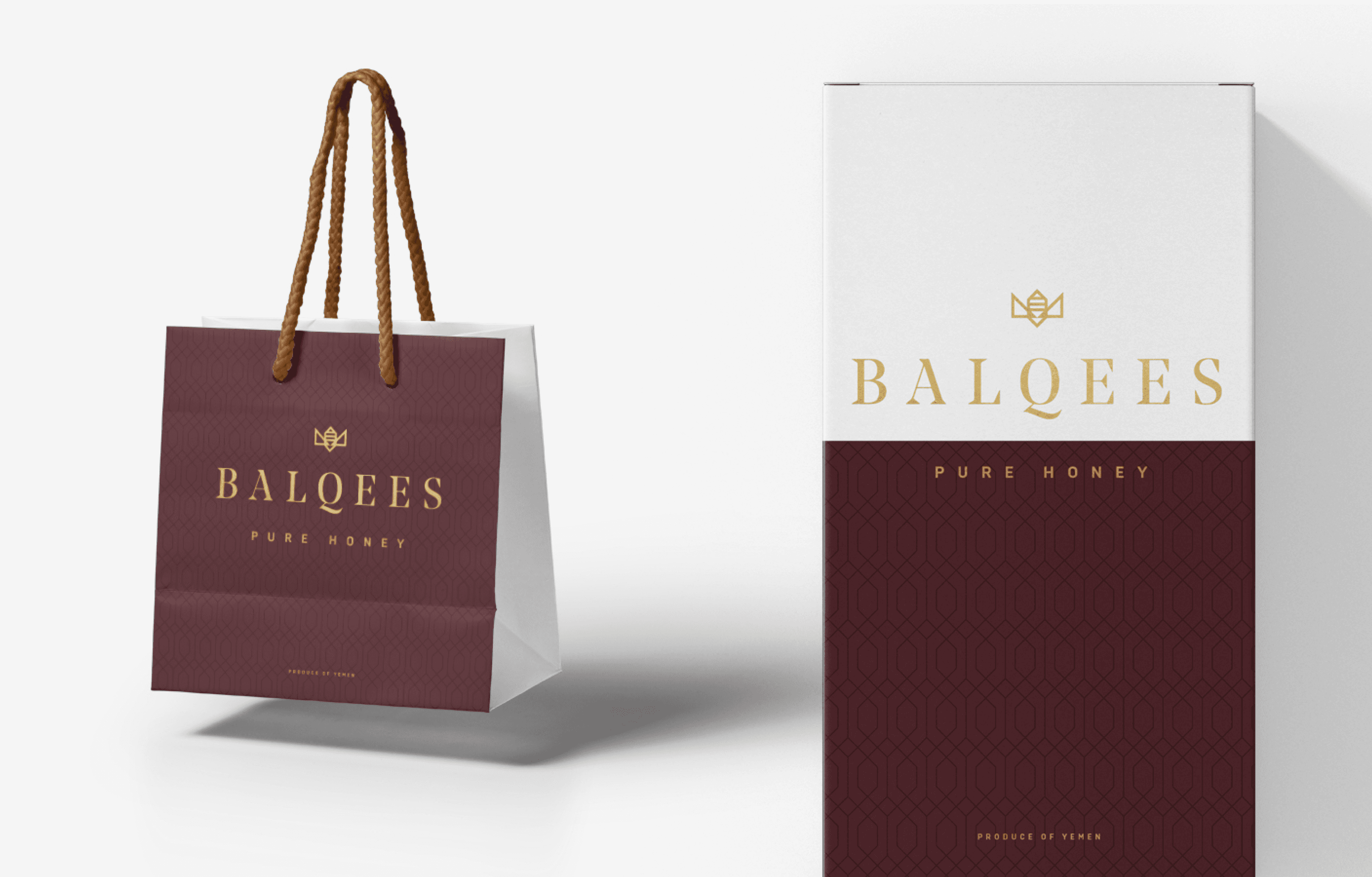 Balqees gift box and premium shopping bag with gold logo
