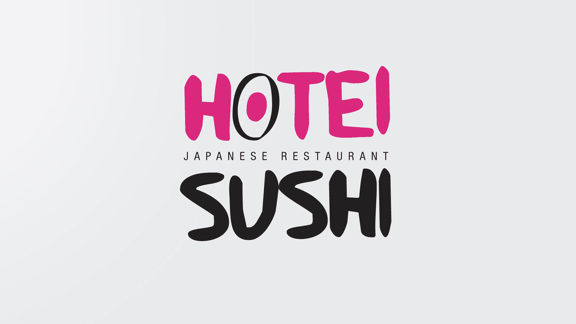 Hotei Sushi logo in pink script and bold black type