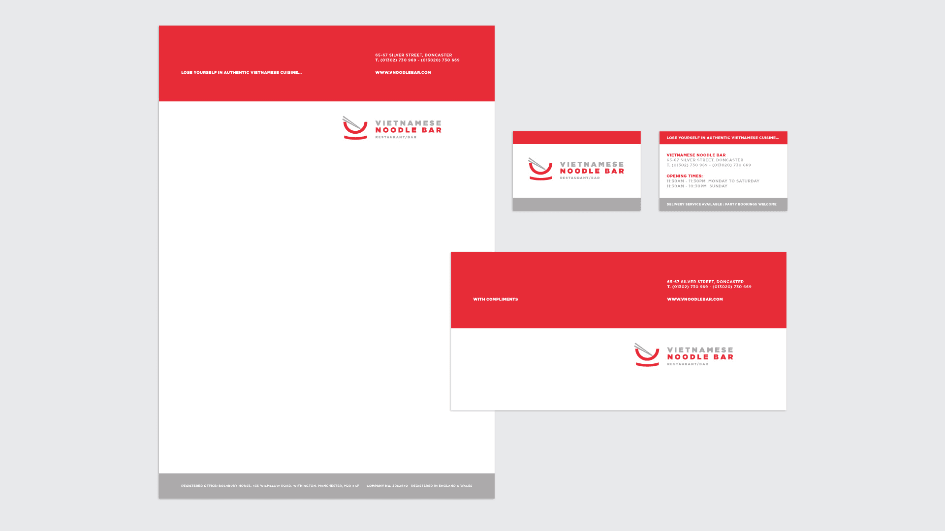 Vietnamese Noodle Bar letterhead, business cards and envelope