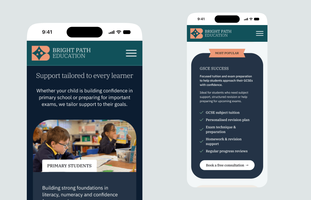 Bright Path Learning responsive page states on mobile and desktop