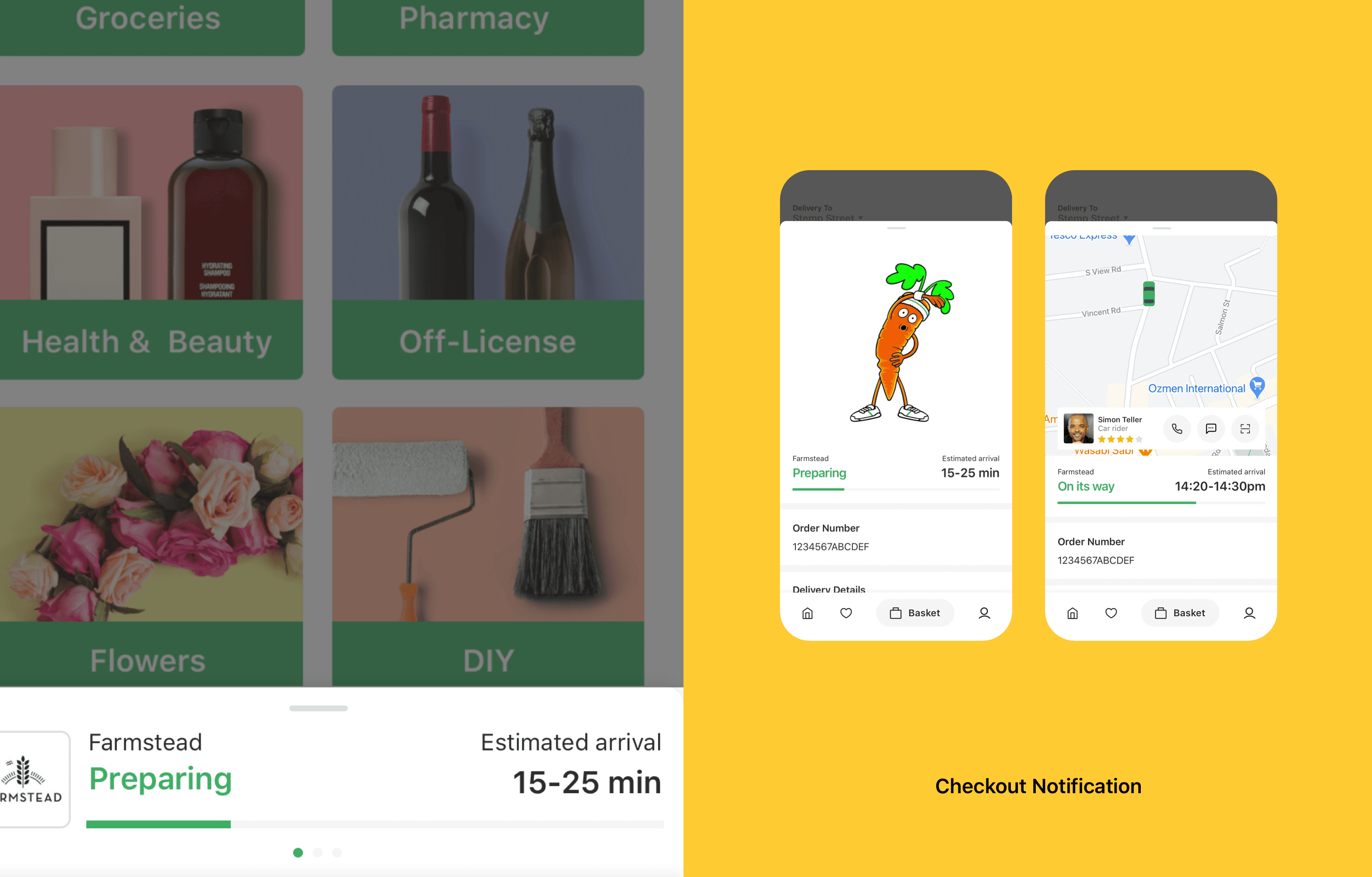 Delivery Drop order tracking map and status screens