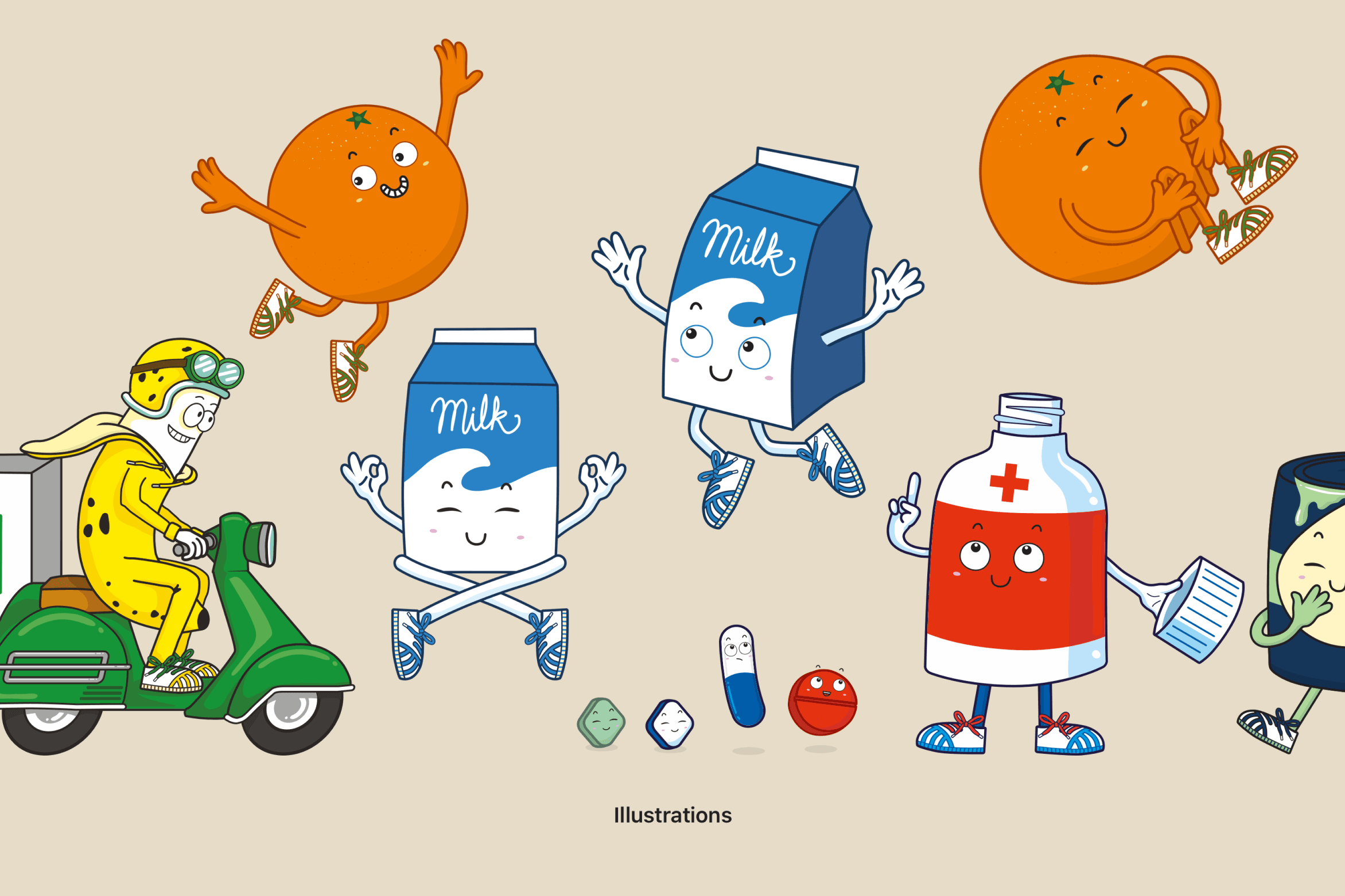 Delivery Drop brand illustrations including characters and product icons