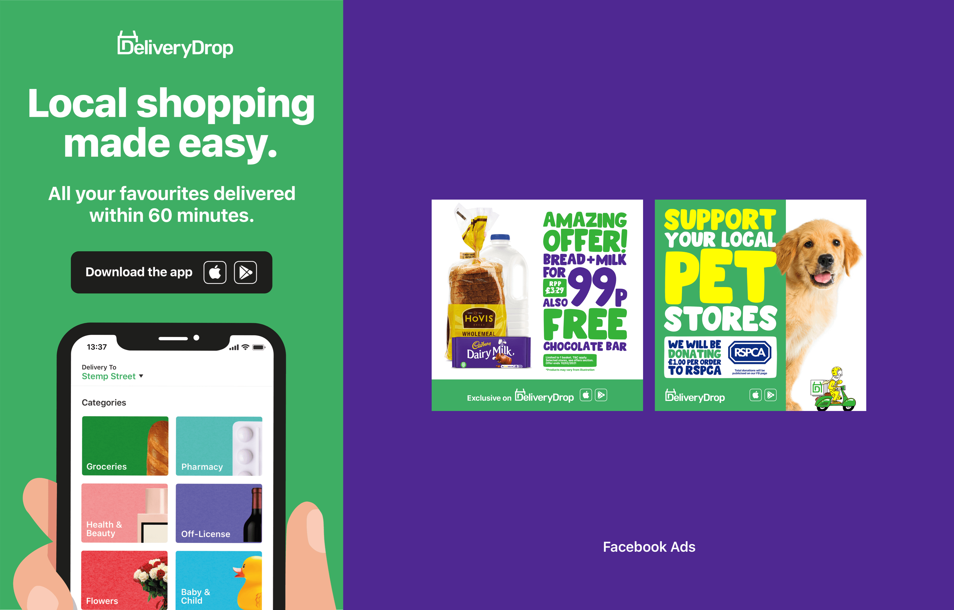 Delivery Drop launch campaign poster with Local shopping made easy
