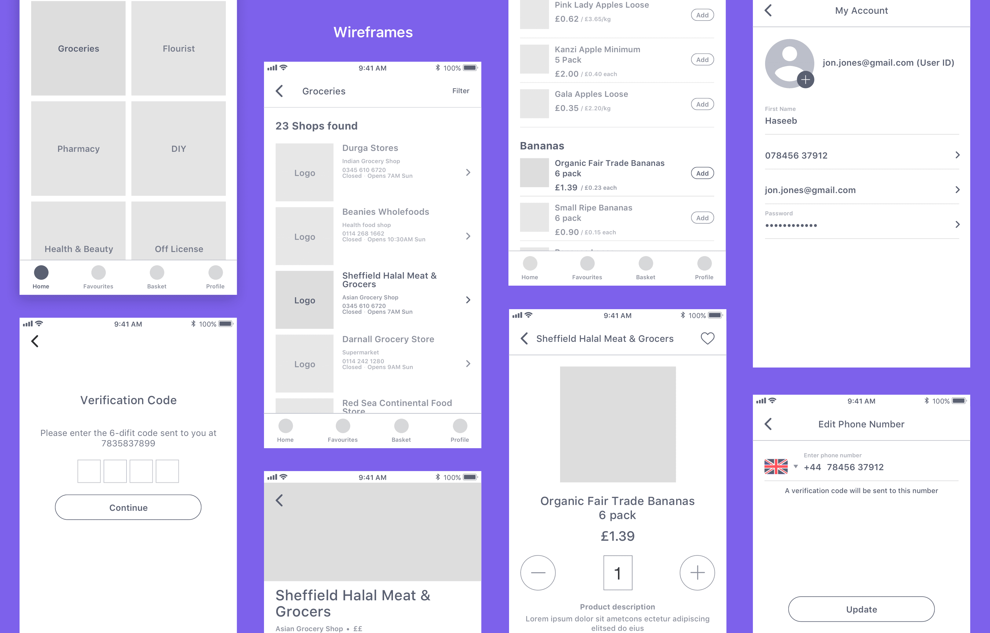 Delivery Drop mobile wireframe screens exploring key user flows