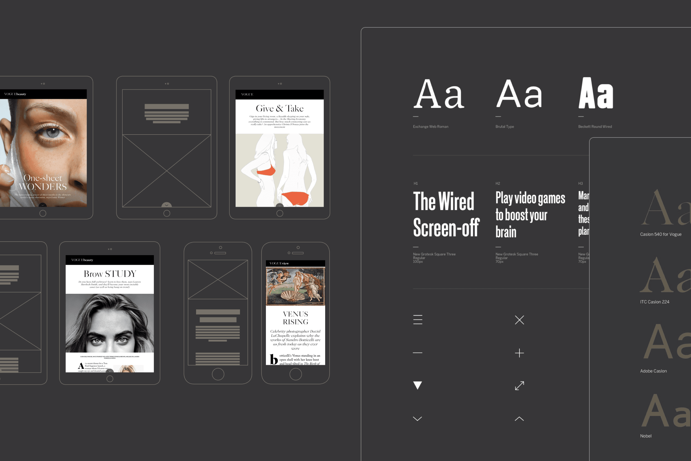 Responsive editorial system layouts and typography for digital publishing