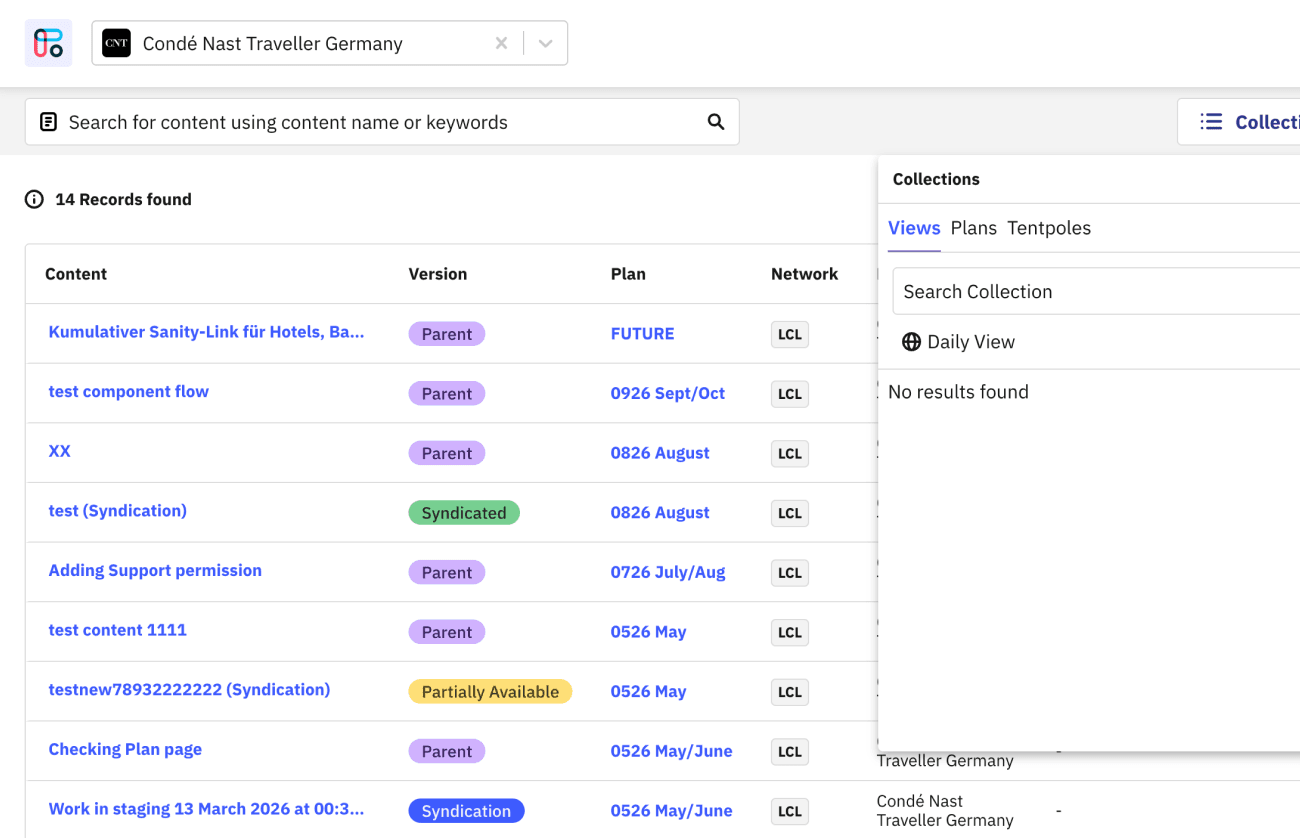 Content Planner interface for editorial scheduling workflows