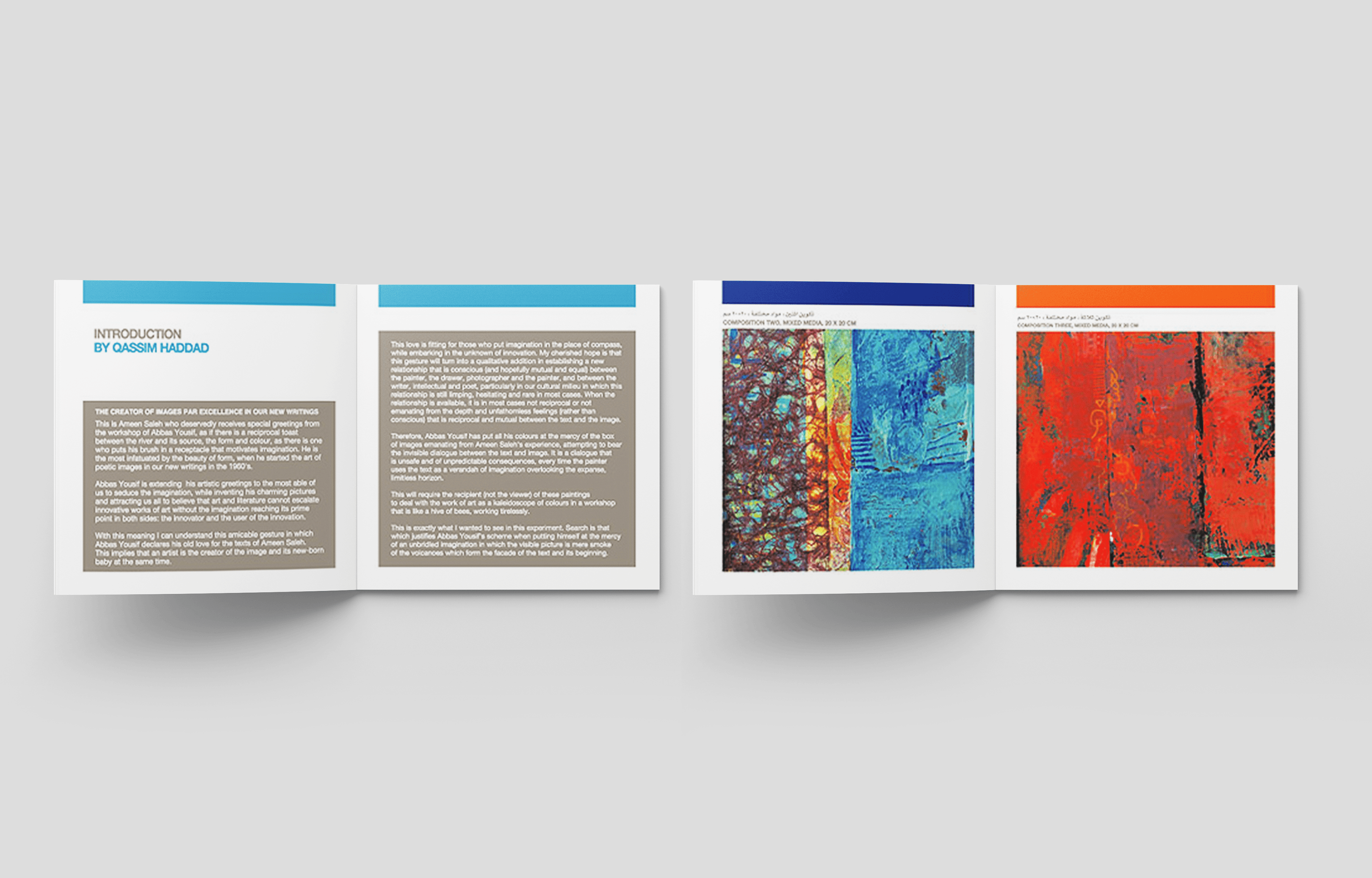 Open exhibition booklet with clean typographic layout