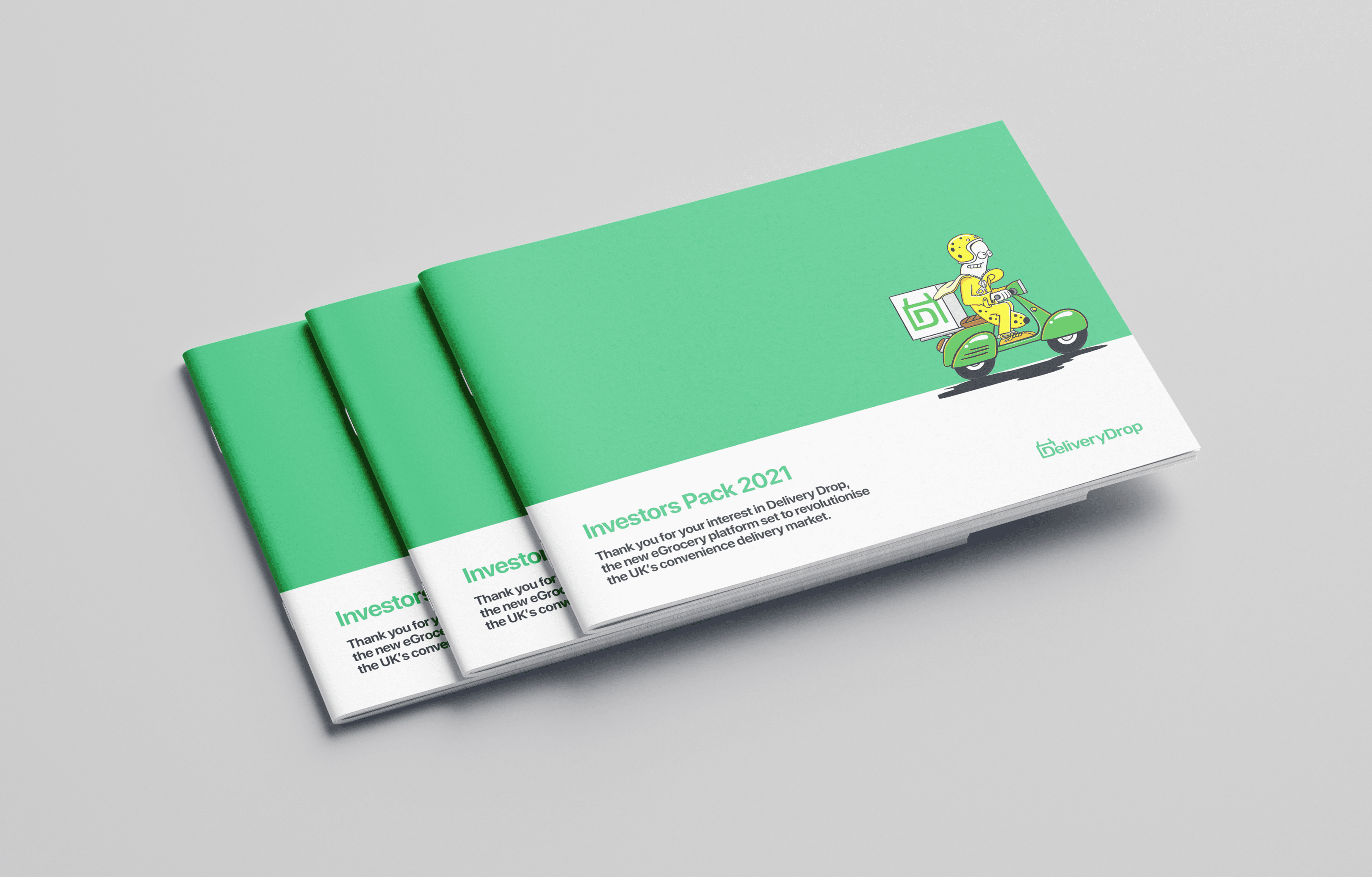 Stacked green investor pack brochures
