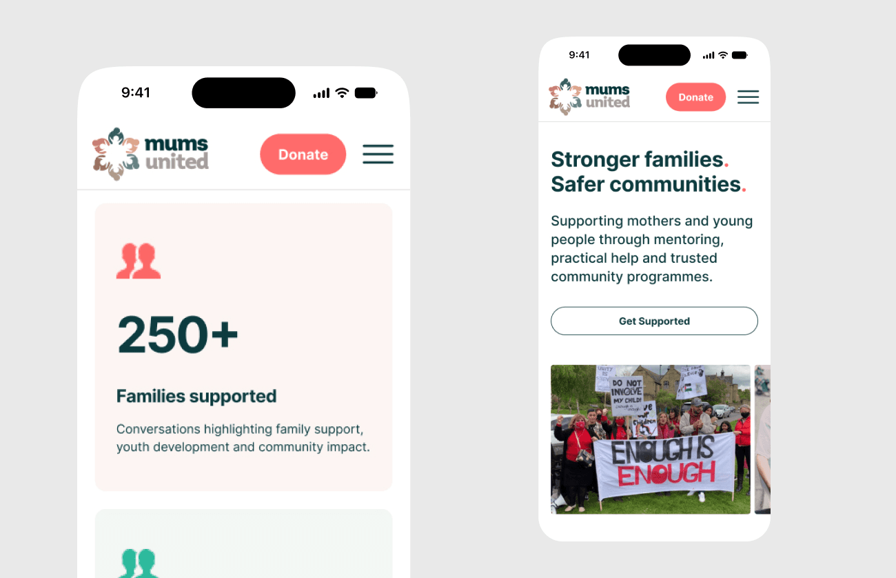 Service overview UI showing family support messaging