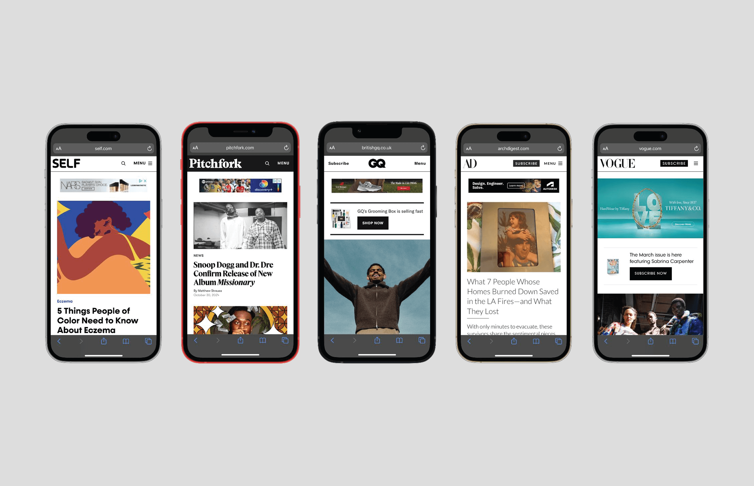 OneNav patterns applied across multiple editorial brand navigation bars