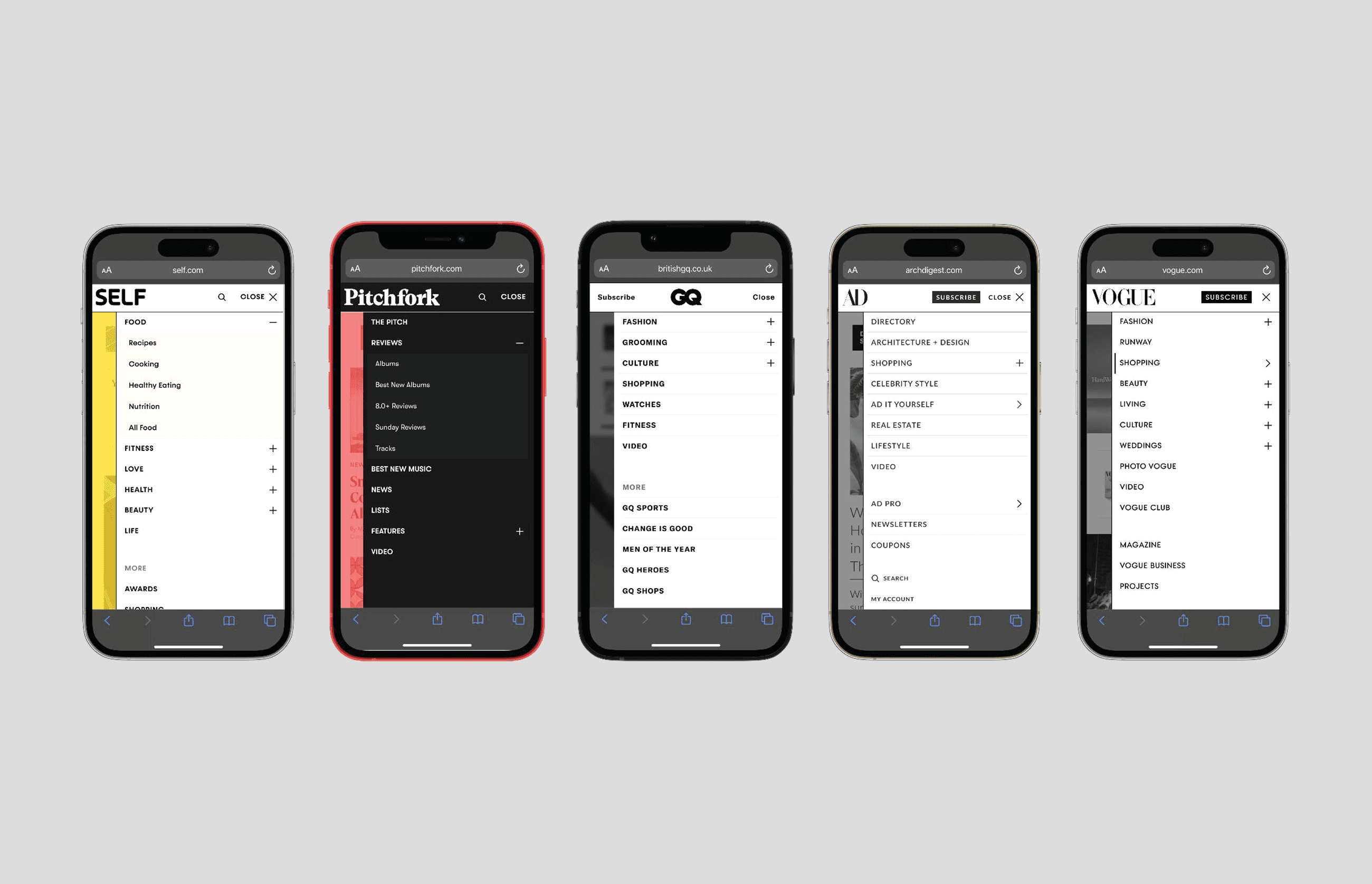 Desktop, tablet and mobile OneNav adaptations