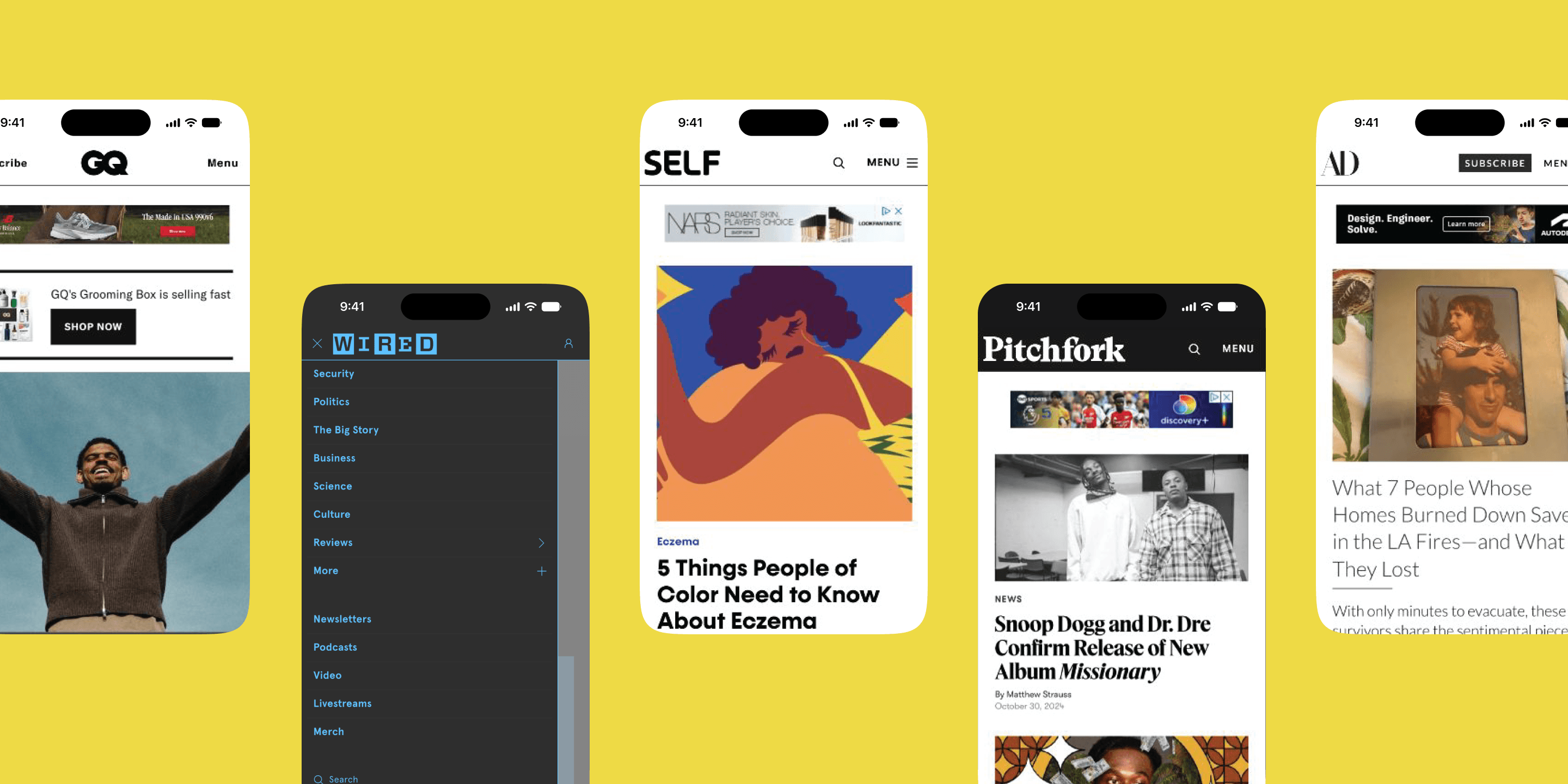 WIRED desktop side navigation beside a mobile navigation mockup